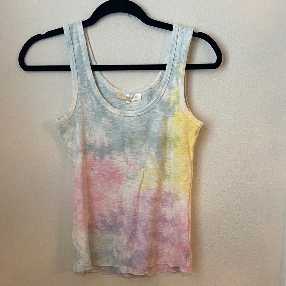 LoveShackFancy Distressed Pastel Tie-Dye Scoop Neck Tank Top